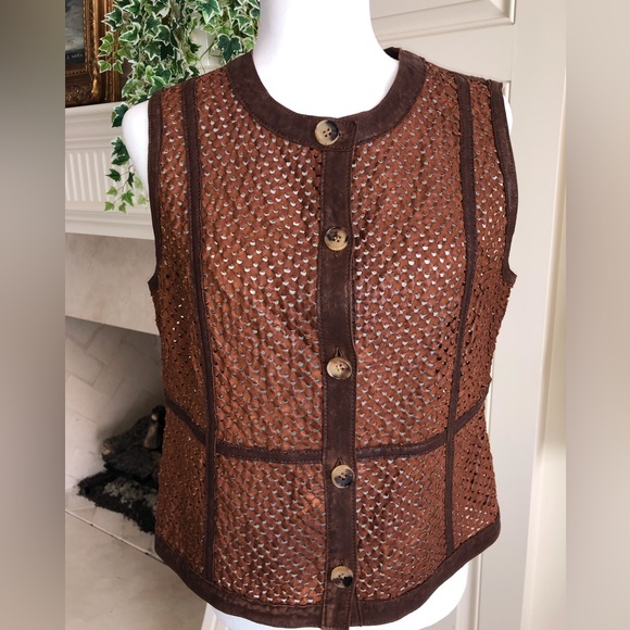 Worth Brown Leather Sleeveless Jacket Vest New Size 10 - Picture 4 of 13